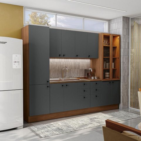 Cozinha Modulada Pixel Kappesberg 100% Mdp Canela/cinza Sagrado 280cm