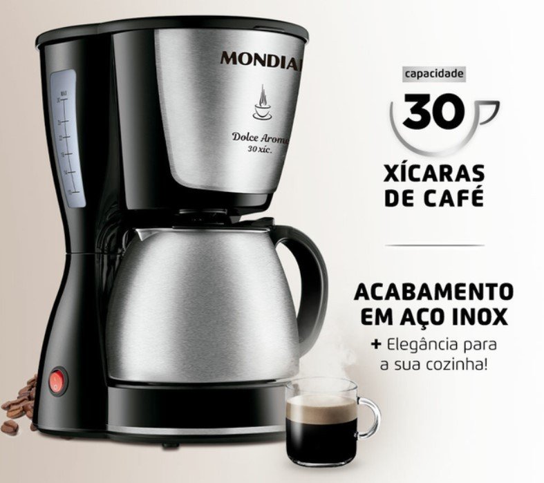 CAFETEIRA ELETRICA MONDIAL FAZ 30 XICARAS - 220V - PRETA/INOX ...