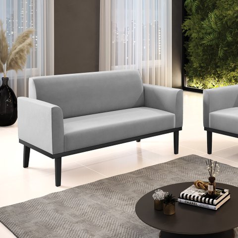 Poltrona Namoradeira Decorativa Isabella Pés Fixo em Madeira Preto Suede Cinza G19 - Gran Belo
