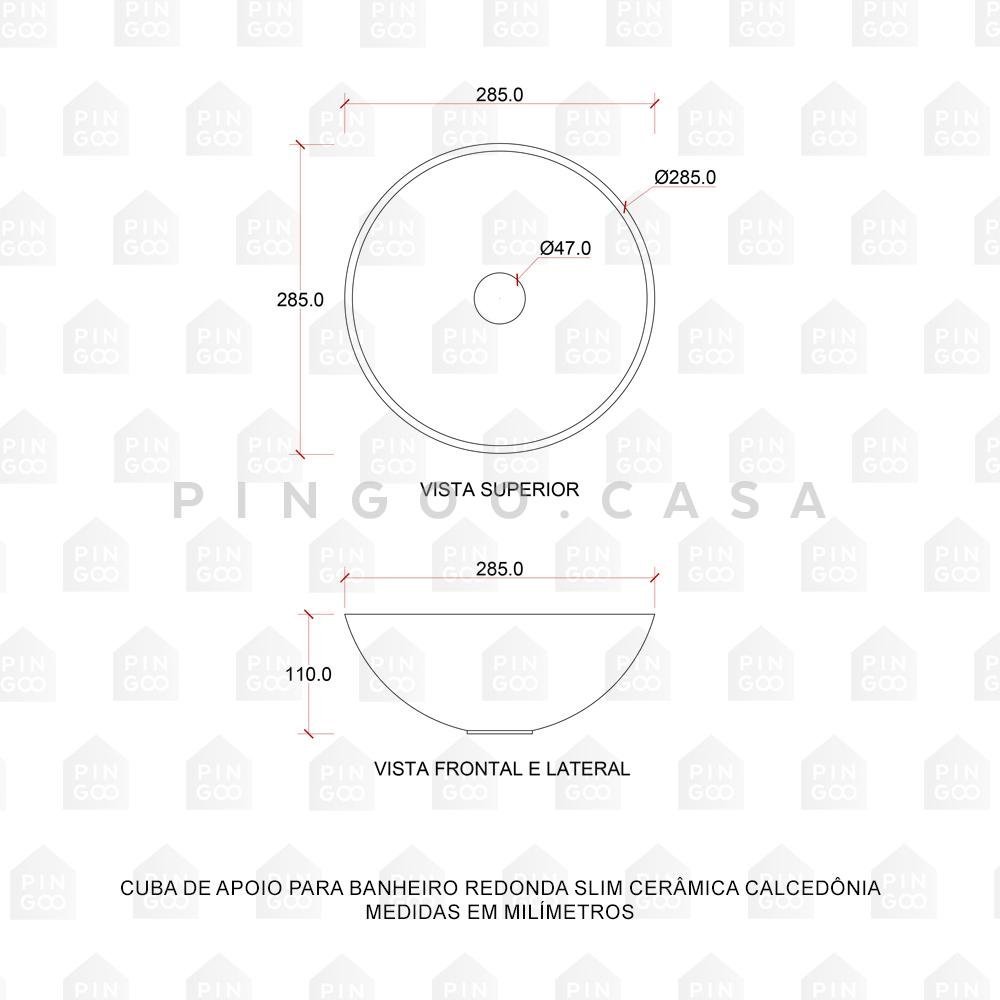 Cuba De Apoio Para Banheiro Redonda Slim Louça Cerâmica 28,5 cm Calcedônia Pingoo.casa - Cinza - 5