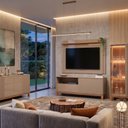 Ver imagem 2 de Conjunto 3 Rack Peças com Painel para TV até 55 Polegadas, Buffet e Cristaleira Ripado com LED Mondrian Bege