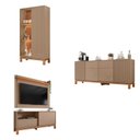 Ver imagem 1 de Conjunto 3 Rack Peças com Painel para TV até 55 Polegadas, Buffet e Cristaleira Ripado com LED Mondrian Bege