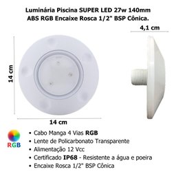 Luminária Piscina Super Led 27w Rgb Abs 140mm - 6
