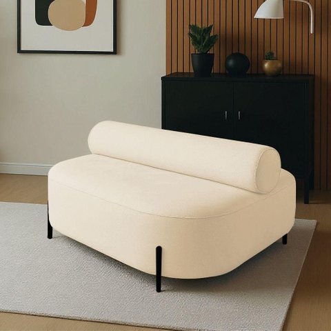 Sofá Sala Ilha Orgânica Éden 125cm Pé Aço Lateral Preto Bouclê Bege E03 - D'Rossi