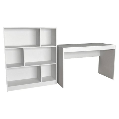 Mesa Escrivaninha e Estante para Escritorio B28 Branco Novam