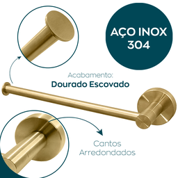 Suporte Porta Toalha Dourado Escovado Toalheiro Inox Porta Toalha de Rosto Acessório Parede Banheiro - 3