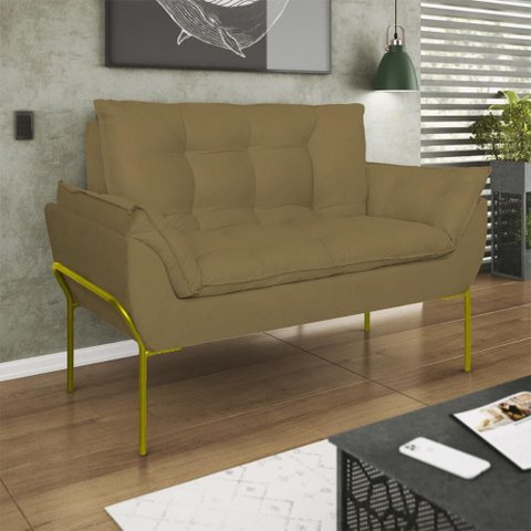 Poltrona Sofá Luxo Base Metal Dourado Recepção Escritório Cor:capuccino
