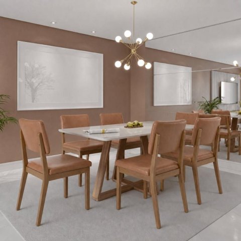 Conjunto de Jantar Mesa com Vidro Avena 6 Cadeiras New Ella - Caramelo