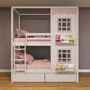Ver imagem 1 de Beliche Casinha Reta 2 Janelas 2 Gavetas Branco Rosa