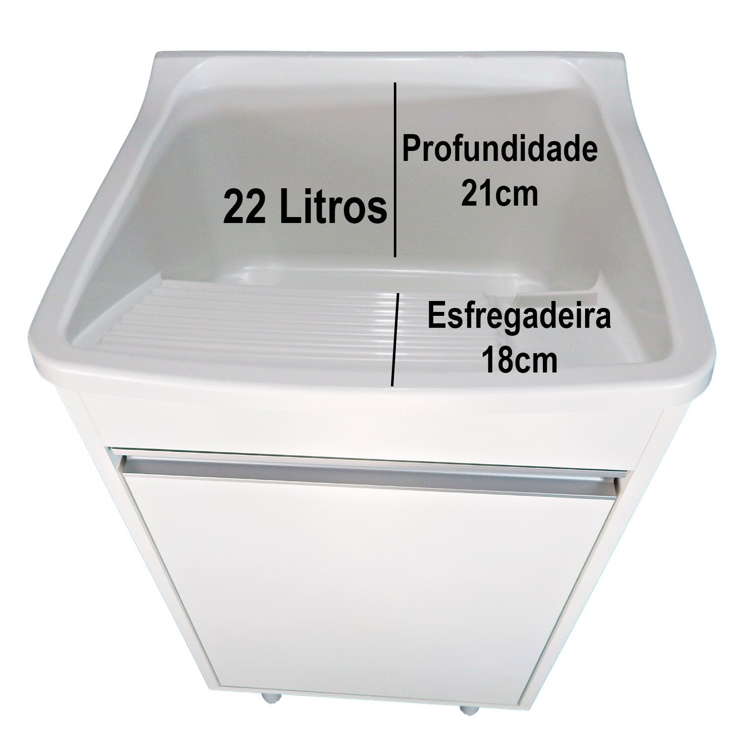 Tanque de Lavar Roupa Pequeno 22L Gabinete Puxador Alumínio Cor: Branco ...