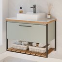 Ver imagem 2 de Gabinete Suspenso P/ Banheiro Completo C/ Cuba Espelheira 1 Porta Metalon 80cm Caribe Mgm