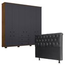 Ver imagem 1 de Guarda Roupa Casal B22010 Freijó Carbono e Cabeceira Emília 195 cm Preto Couro Sintético - Araplac