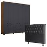 Guarda Roupa Casal B22010 Freijó Carbono e Cabeceira Emília 195 cm Preto Couro Sintético - Araplac - 1