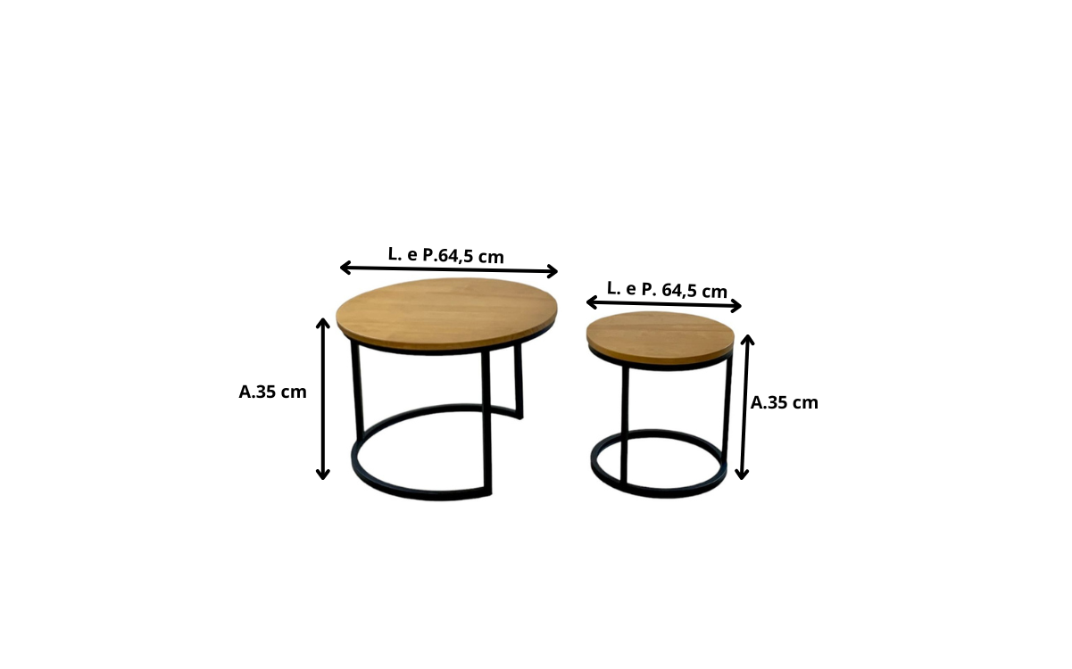 Conjunto de Mesa de Centro Mônaco em Metal e Madeira Maciça Preto / Avelã - 5