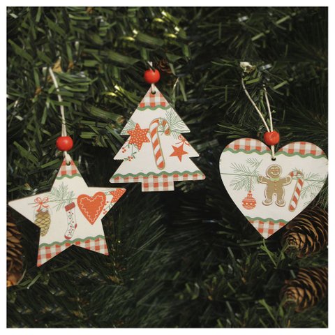 Kit 12 Enfeites Pendentes Para Árvore De Natal Em MDF 7cm