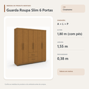 Ver imagem 4 de Guarda Roupa Casal Slim 6 Portas 2 Gavetas Cinamomo Formimóveis
