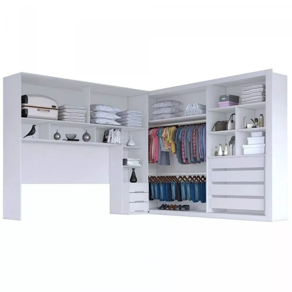 Ver imagem 1 de Guarda Roupa Modulado Casal 4 Portas e 7 Gavetas Firenze Plus Móveis Europa:Branco