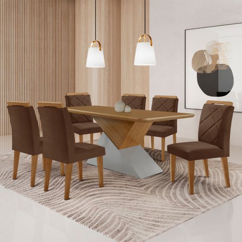 Mesa para Sala de Jantar Aster 180cm Mdf Tampo Laminado Canto Copo e 6 Cadeiras Melissa