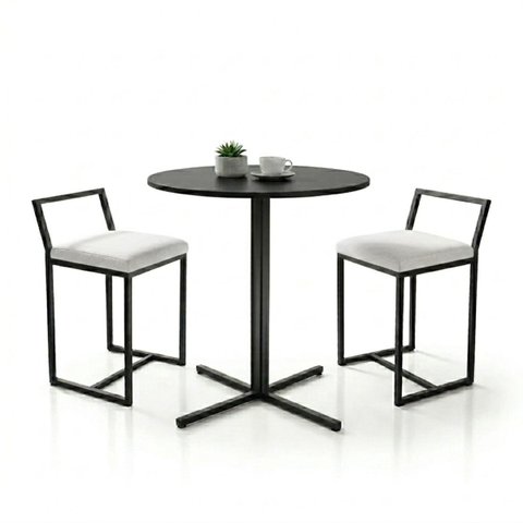 Conjunto Bistrô Baixa Industrial Redonda 2 Banqueta Confort