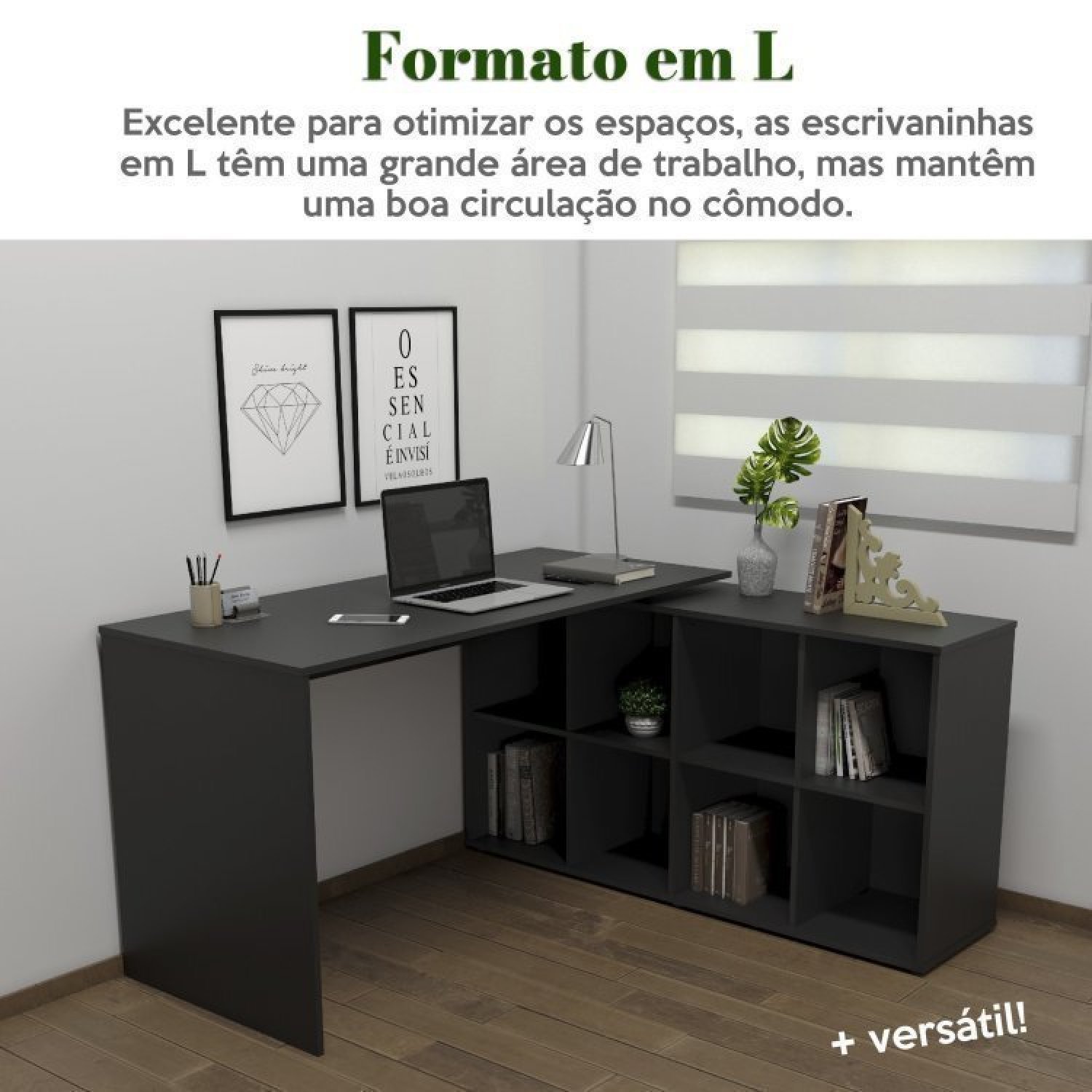 Kit 2 Peças com Escrivaninha em L Cubos e Estante Livreiro - 12