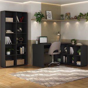 Kit 2 Peças com Escrivaninha em L Cubos e Estante Livreiro