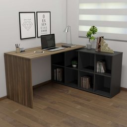Kit 2 Peças com Escrivaninha em L Cubos e Estante Livreiro - 3