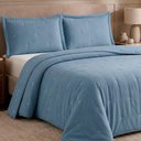 Ver imagem 1 de Kit Cobre Leito Colcha Fenix King 3 Peças Percal 300 Fios Azul Clara Luz Decora