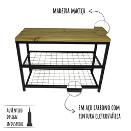 Combo Banco Sapateira Cabideiro Industrial 60cm Preta VZP - 3
