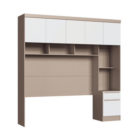 Módulo Ponte Casal Queen 6 Portas 1 Gaveta Infinity Bege/Duna/Branco Line