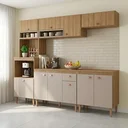 Ver imagem 1 de Cozinha Modulada 6 Peças com Torre Quente, Nichos e Balcão com Tampo Marti Yescasa Mel/Cinza