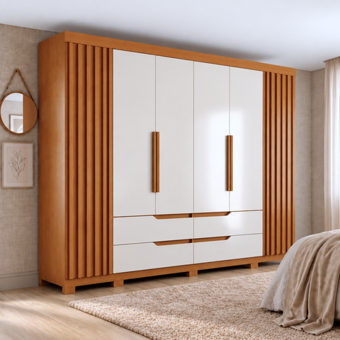 Guarda-Roupa Casal 6 Portas 4 Gavetas Doble Cinamomo Off White