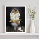 Ver imagem 2 de Quadro Gato no Banheiro Lendo Jornal 33x24cm - com Vidro:madeira Preta