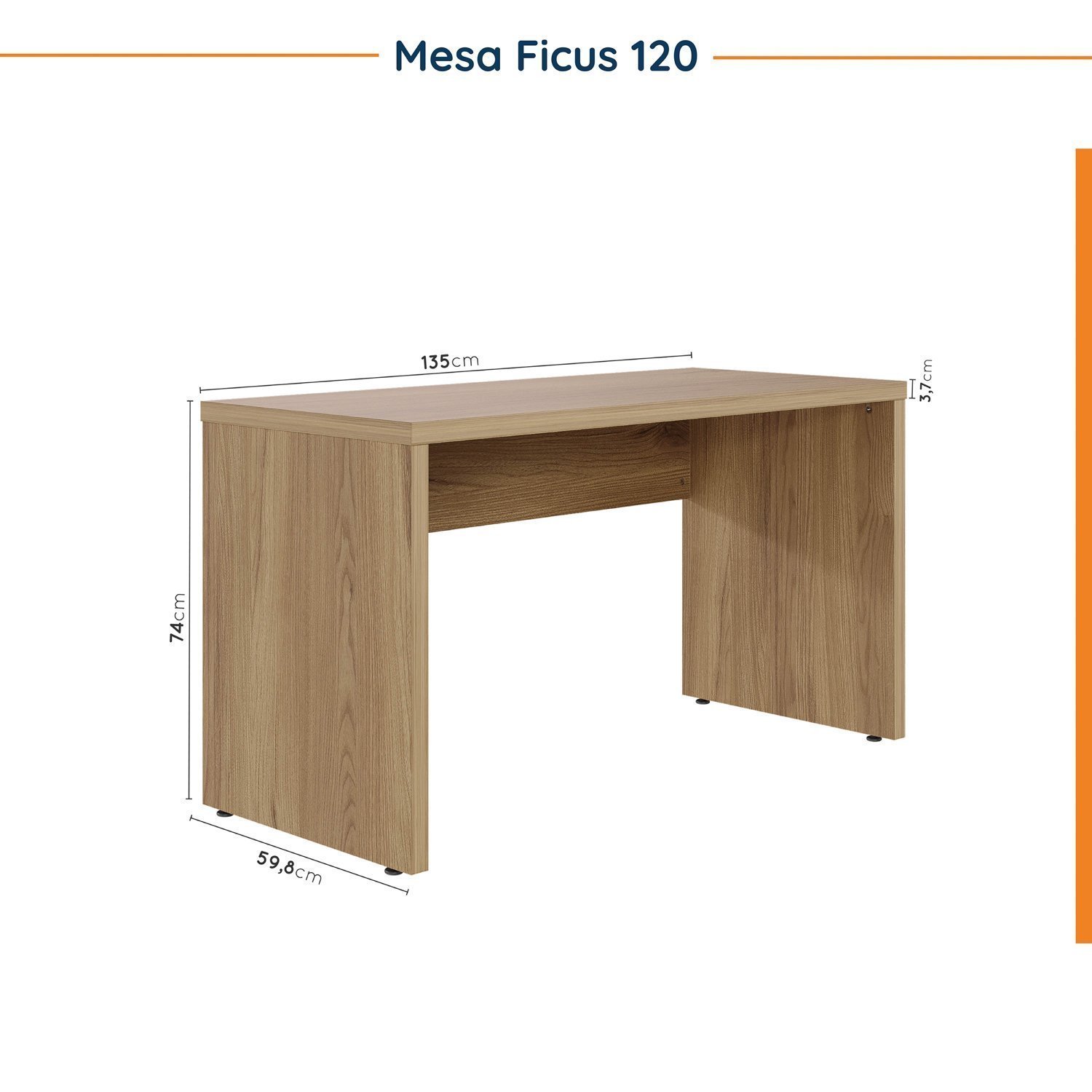 Mesa de Escritório 135cm com Canaleta para Fios Ficus Cabecasa Madeiramadeira - 7