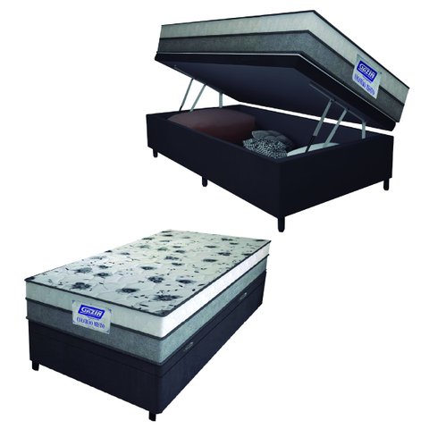 Cama Box Baú Solteiro Colchão Espuma D33 Fort 88x188x62cm Cinza/Branco-Suporta até 150kg por
