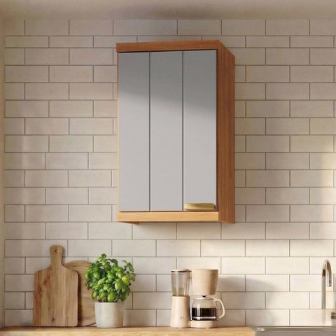 Armário Aéreo para Cozinha 1 Porta Elena Bege/Cinamomo/Platina