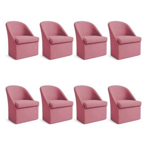 Kit 8 Poltronas Decorativas Malli Suede Rosa Pallazio