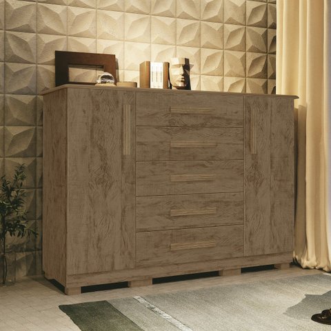 Comoda Casal 5 Gavetas com Sapateira Cabeiro e Porta Objetos 100%MDF Sarah Castanho Fenix