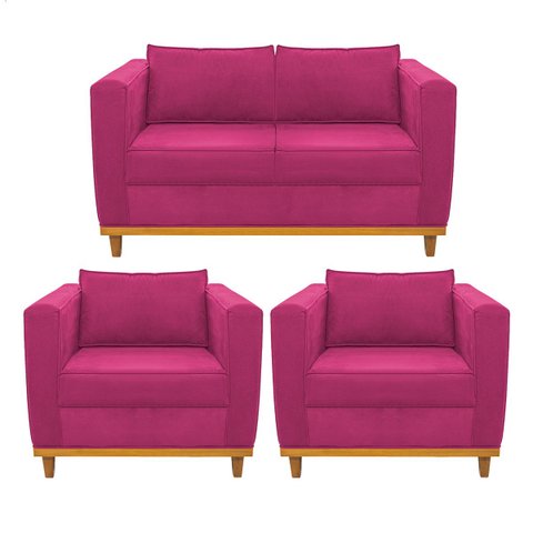 Kit Sofá 2 Lugares e 2 Poltronas Europa Suede Pink Doce Sonho Móveis