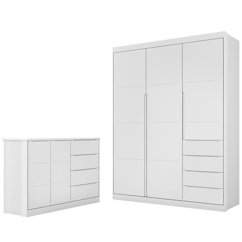 Jogo de Quarto Infantil Guarda Roupa e Cômoda Pérola Branco - Phoenix Phoenix Baby