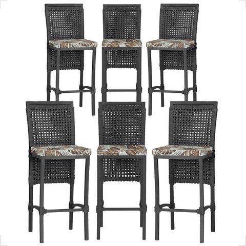 6 Banqueta em Alumínio Roma Preta Corda Náutica Tecido 6