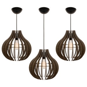 Kit 3 Pendente Lótus Poptem Madeira Lustre Luminária 30cm Sala