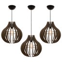 Ver imagem 1 de Kit 3 Pendente Lótus Poptem Madeira Lustre Luminária 30cm Sala