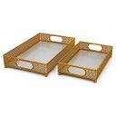 Ver imagem 1 de Kit 2 Bandejas Retangulares Douradas com Base Espelhada a: 07cm L: 29cm C: 43cm | a: 06cm L: 23cm C: