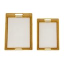 Ver imagem 4 de Kit 2 Bandejas Retangulares Douradas com Base Espelhada a: 07cm L: 29cm C: 43cm | a: 06cm L: 23cm C: