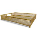 Ver mais imagens de Kit 2 Bandejas Retangulares Douradas com Base Espelhada a: 07cm L: 29cm C: 43cm | a: 06cm L: 23cm C: