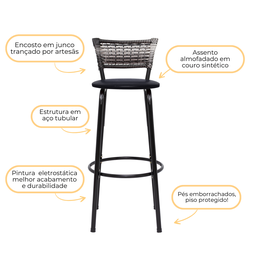 Kit 3 Banquetas Alta para Cozinha Junco Degradê Bancada Bistrô Balcão Ilhas Área Gourmet Piscina - 4