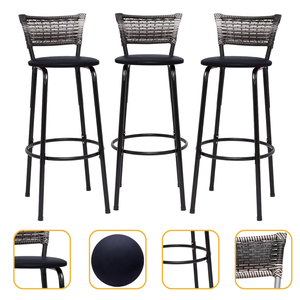 Kit 3 Banquetas para Balcão Preta Encosto Junco Bistrô Ilhas Americana Bares - Preto