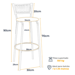 Kit 3 Banquetas Alta para Cozinha Junco Degradê Bancada Bistrô Balcão Ilhas Área Gourmet Piscina - 2