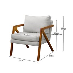 Poltrona Decorativa Madeira Maciça Luxo Mona Cor:Linho Cinza - 3