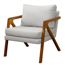 Poltrona Decorativa Madeira Maciça Luxo Mona Cor:Linho Cinza - 5